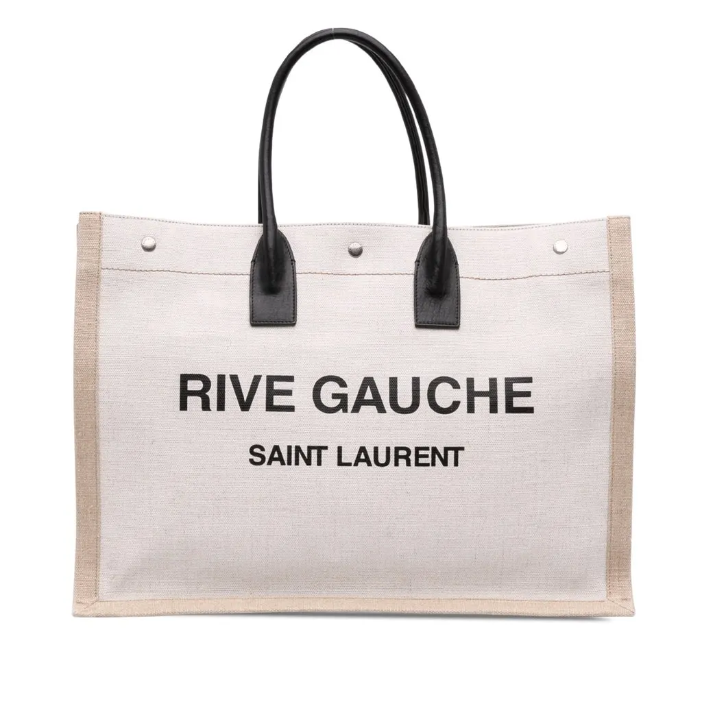 Saint Laurent Large Canvas Rive Gauche Tote Beige Canvas Good - Front View