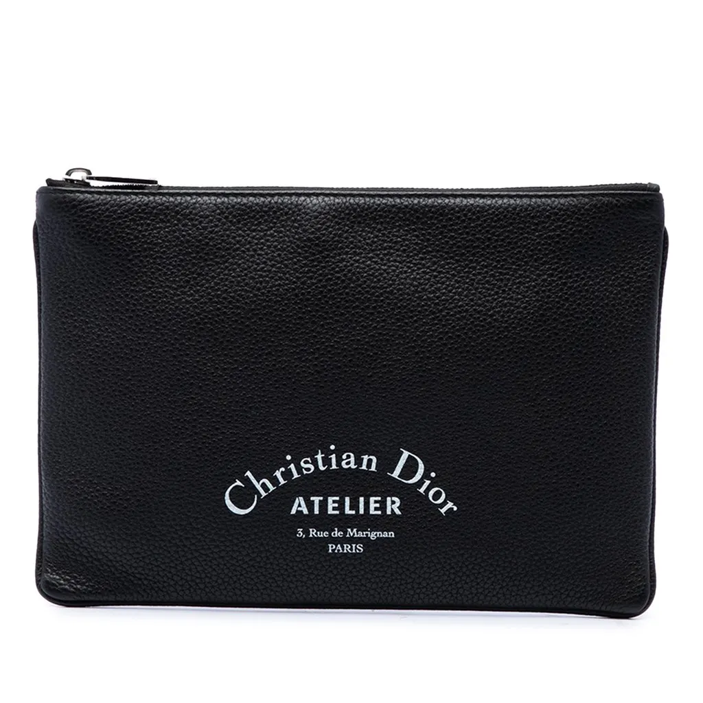 Dior Grained Calfskin Atelier Clutch Black Leather Very good - Front View