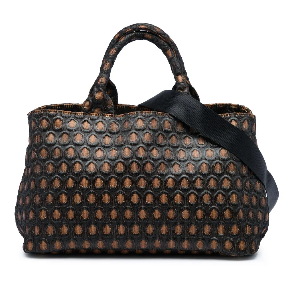 Prada Tessuto Broccato Canapa Tote Brown Polyamide Good - Front View