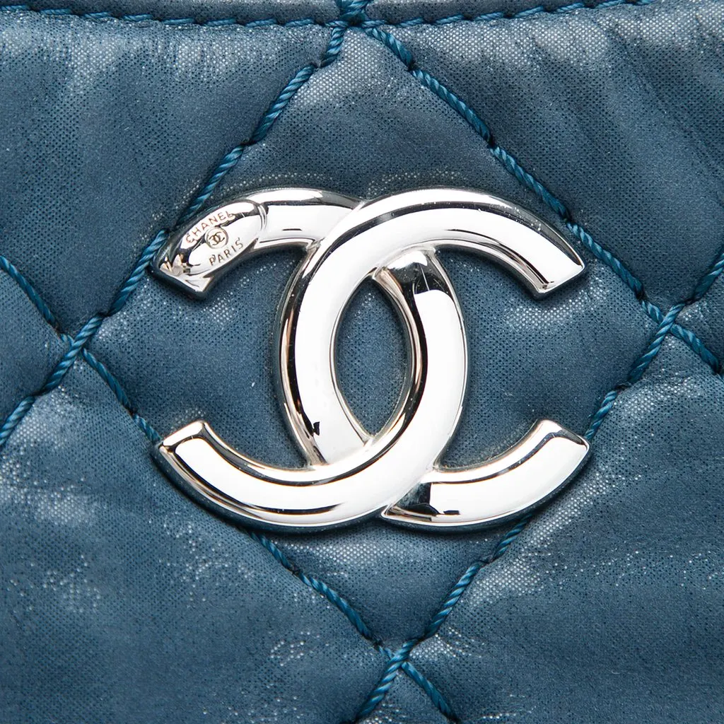 Chanel Small Quilted Iridescent Calfskin Sea Hit Tote Blue Leather Very good - Box View