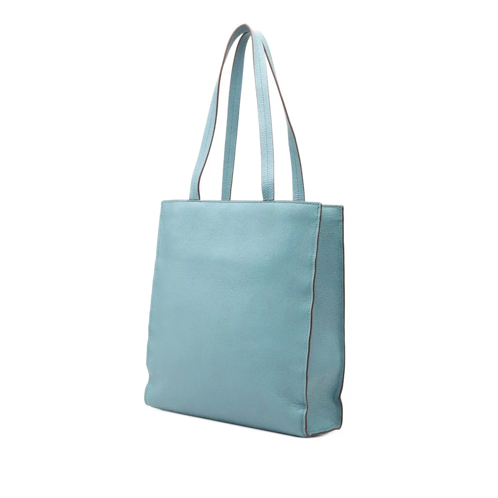 Miu Miu Goatskin Madras Embossed Logo Satchel Blue Leather Very good - Back View