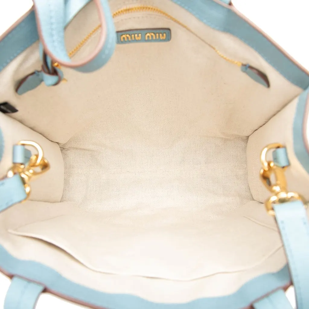 Miu Miu Goatskin Madras Embossed Logo Satchel Blue Leather Very good - Model View