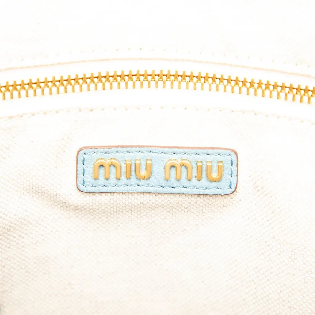 Miu Miu Goatskin Madras Embossed Logo Satchel Blue Leather Very good - Box View