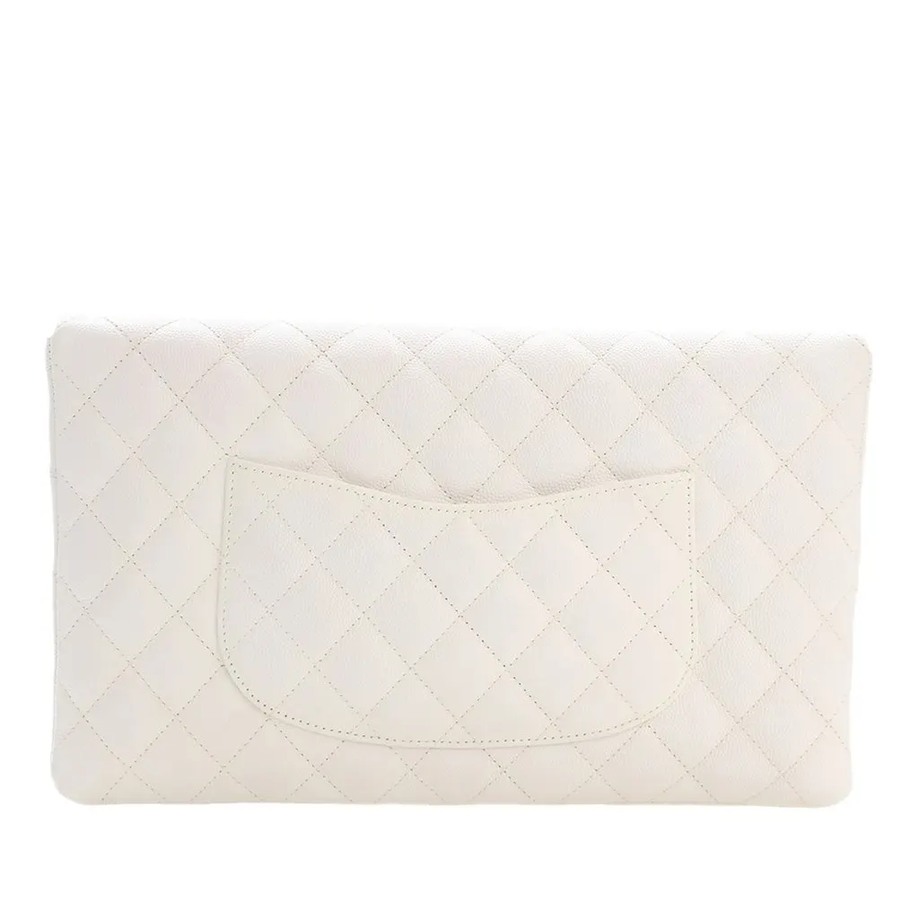 Chanel CC Quilted Caviar Flap Clutch White Leather Very good - Model View