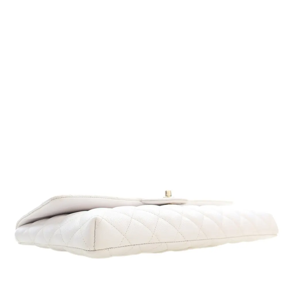 Chanel CC Quilted Caviar Flap Clutch White Leather Very good - Box View