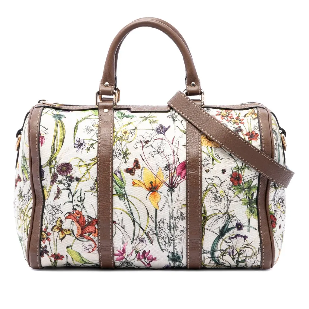 Gucci Medium Canvas Flora Joy Boston Bag White Canvas Very good - Front View