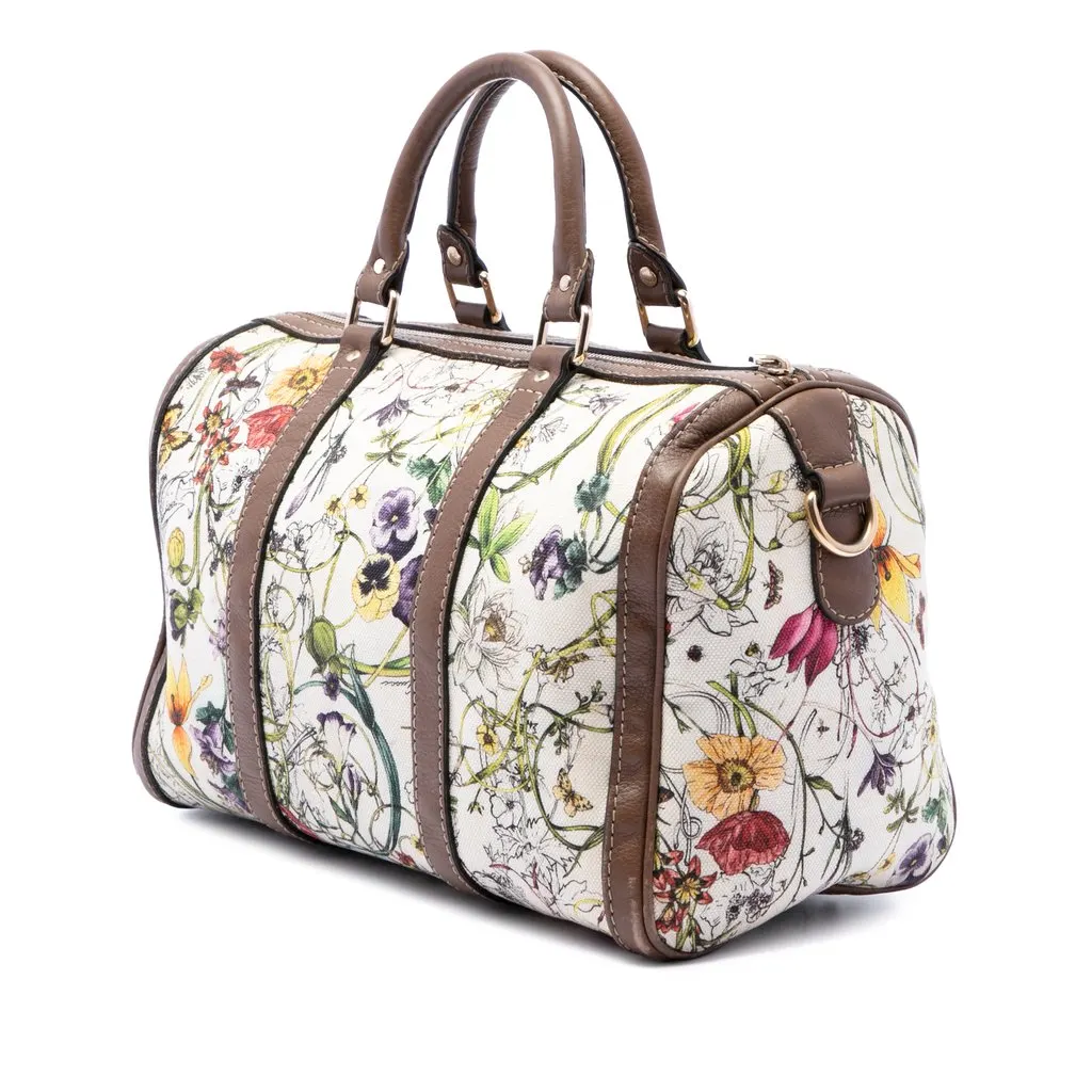 Gucci Medium Canvas Flora Joy Boston Bag White Canvas Very good - Back View