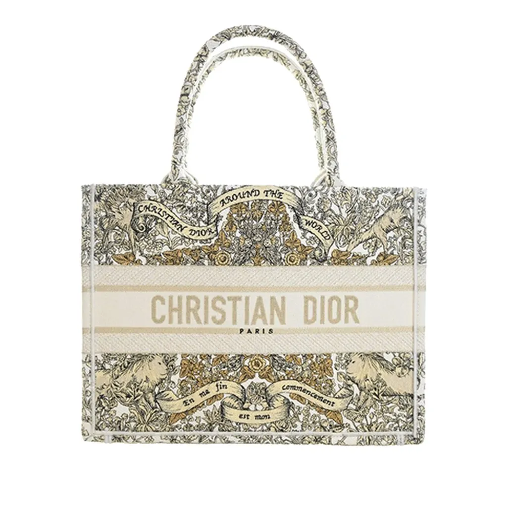Dior Medium Canvas Embroidered Around the World Book Tote White Very good - Front View
