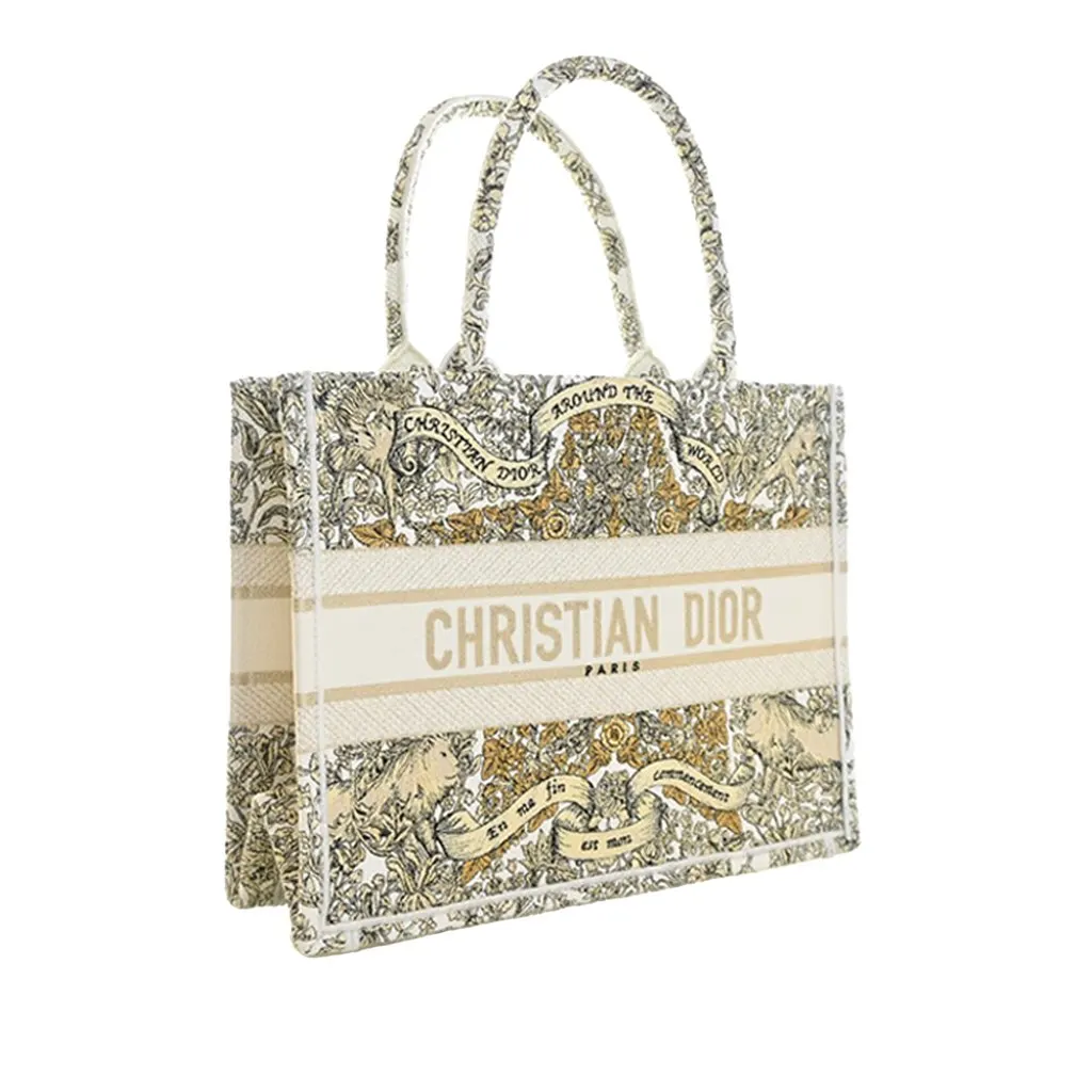 Dior Medium Canvas Embroidered Around the World Book Tote White Very good - Back View