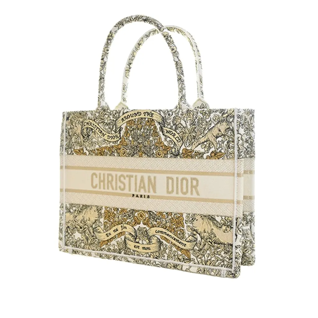 Dior Medium Canvas Embroidered Around the World Book Tote White Very good - Inside View