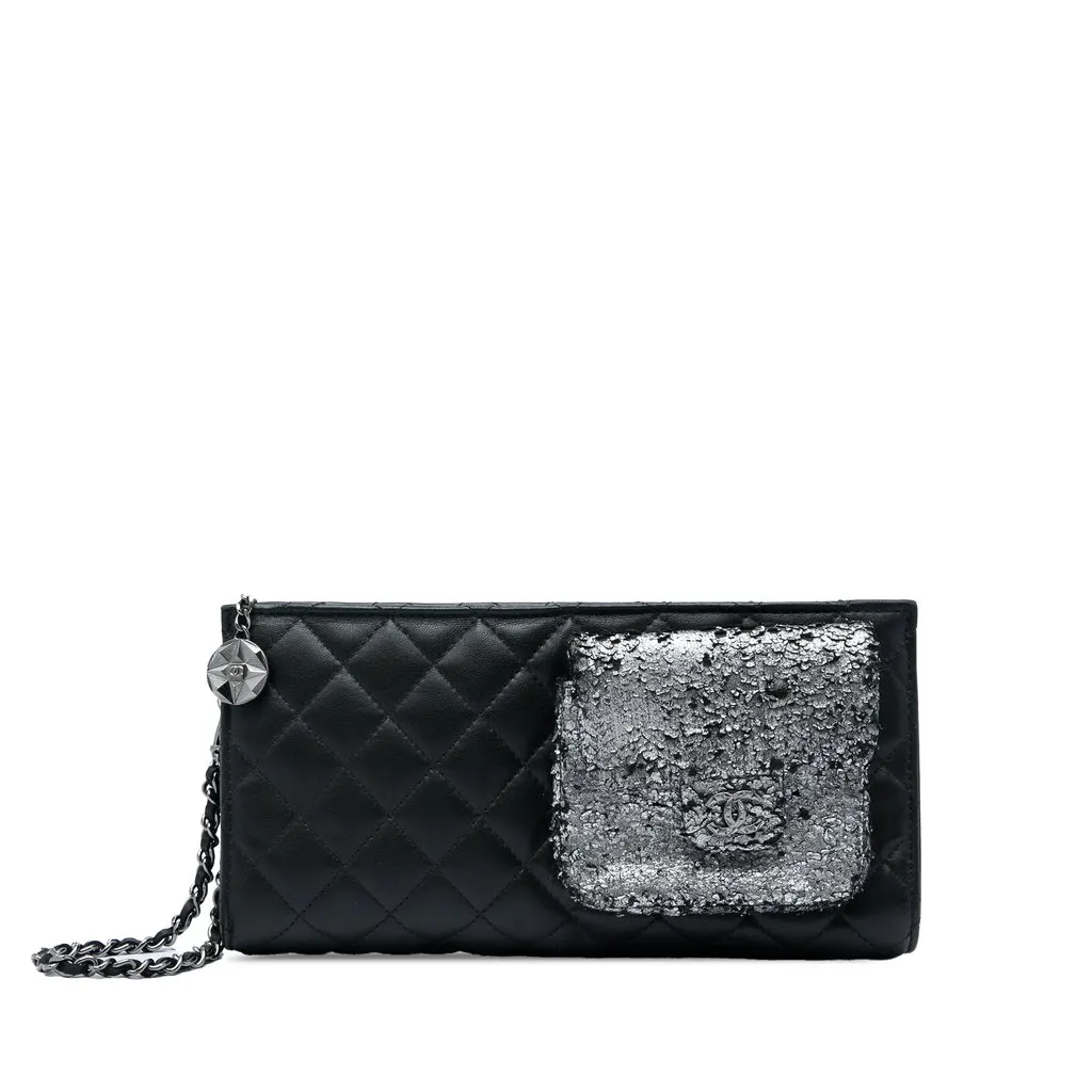 Chanel Metallic and Quilted Lambskin Mineral Nights Pochette Wristlet Black Leather Very good - Front View