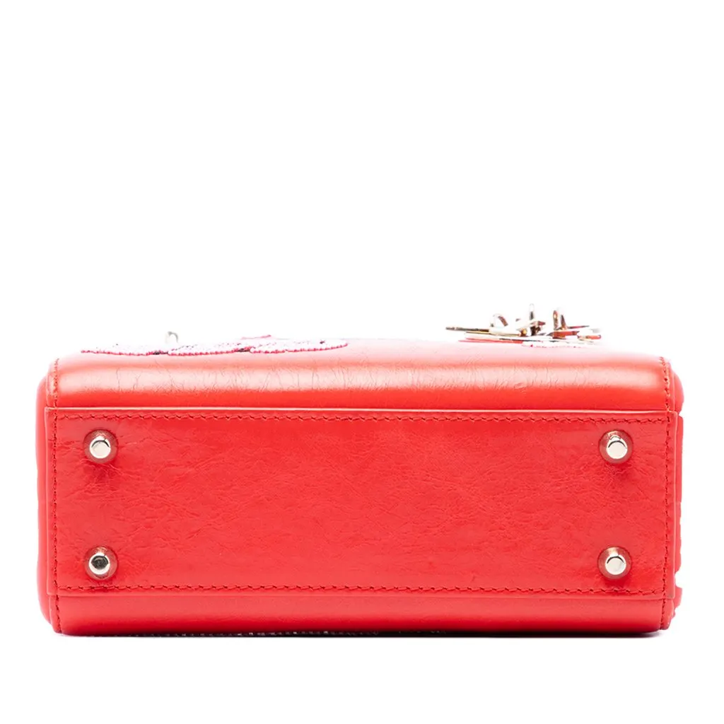 Dior Mini Calfskin Beaded Lady Dior Red Leather Very good - Inside View