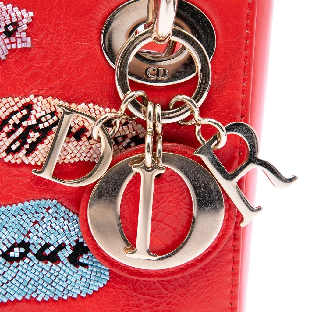 Dior Mini Calfskin Beaded Lady Dior Red Leather Very good - Box View
