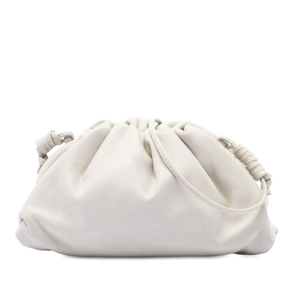 Bottega Veneta Lambskin The Mini Pouch Crossbody White Leather Very good - Front View