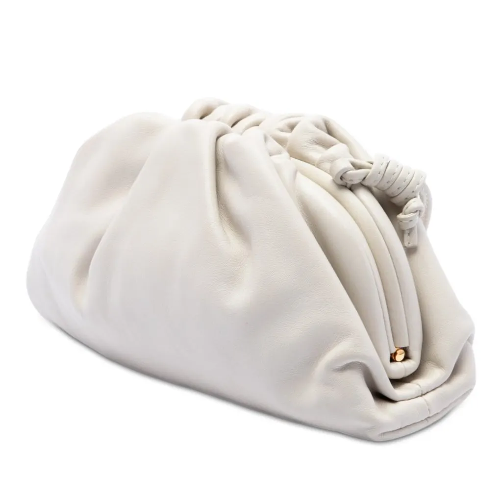 Bottega Veneta Lambskin The Mini Pouch Crossbody White Leather Very good - Back View