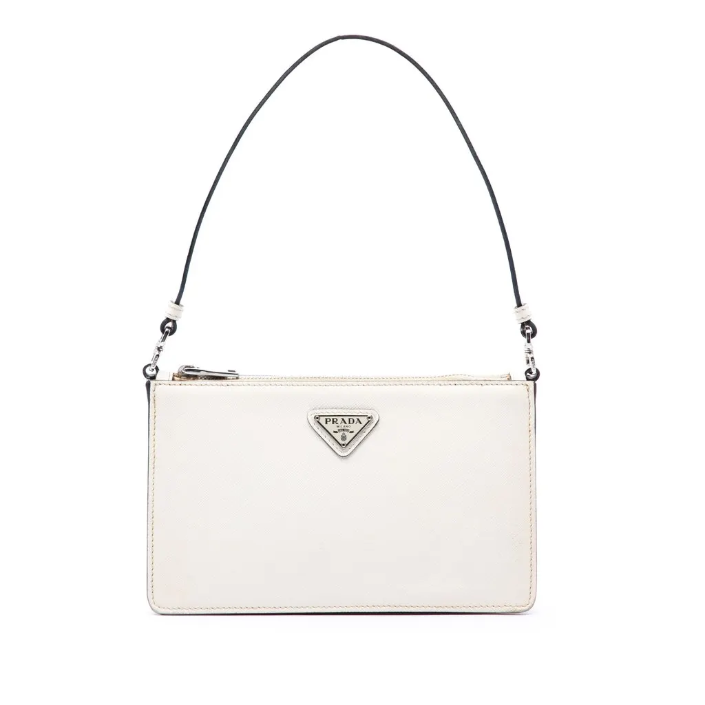 Prada Saffiano Shoulder Bag White Leather Very good - Front View