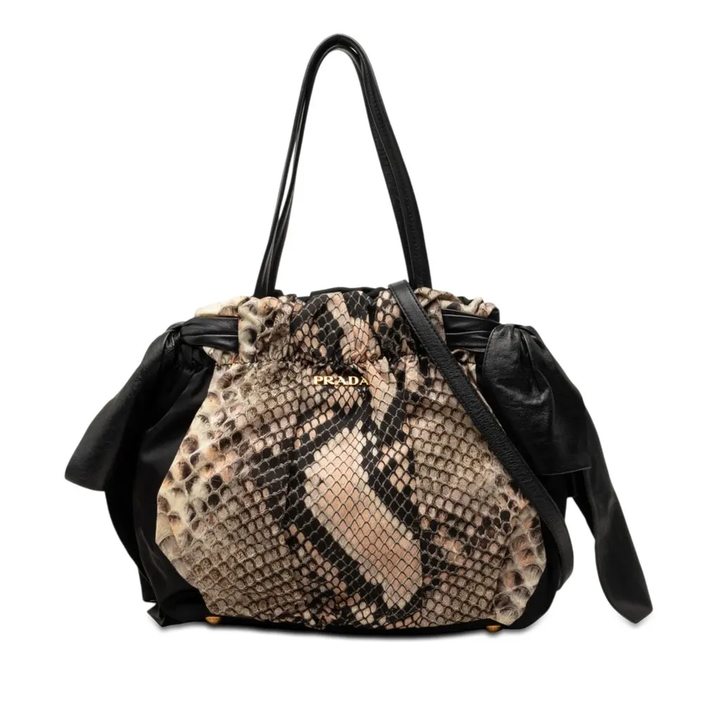 Prada Tessuto Python Print Bow Satchel Black Very good - Front View