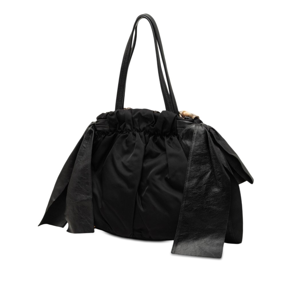 Prada Tessuto Python Print Bow Satchel Black Medium