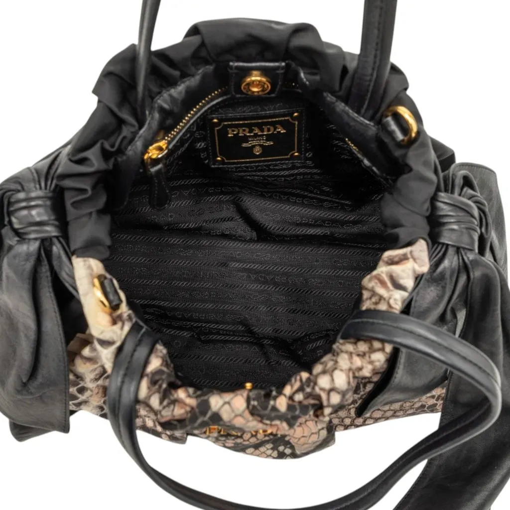 Prada Tessuto Python Print Bow Satchel Black Very good - Model View