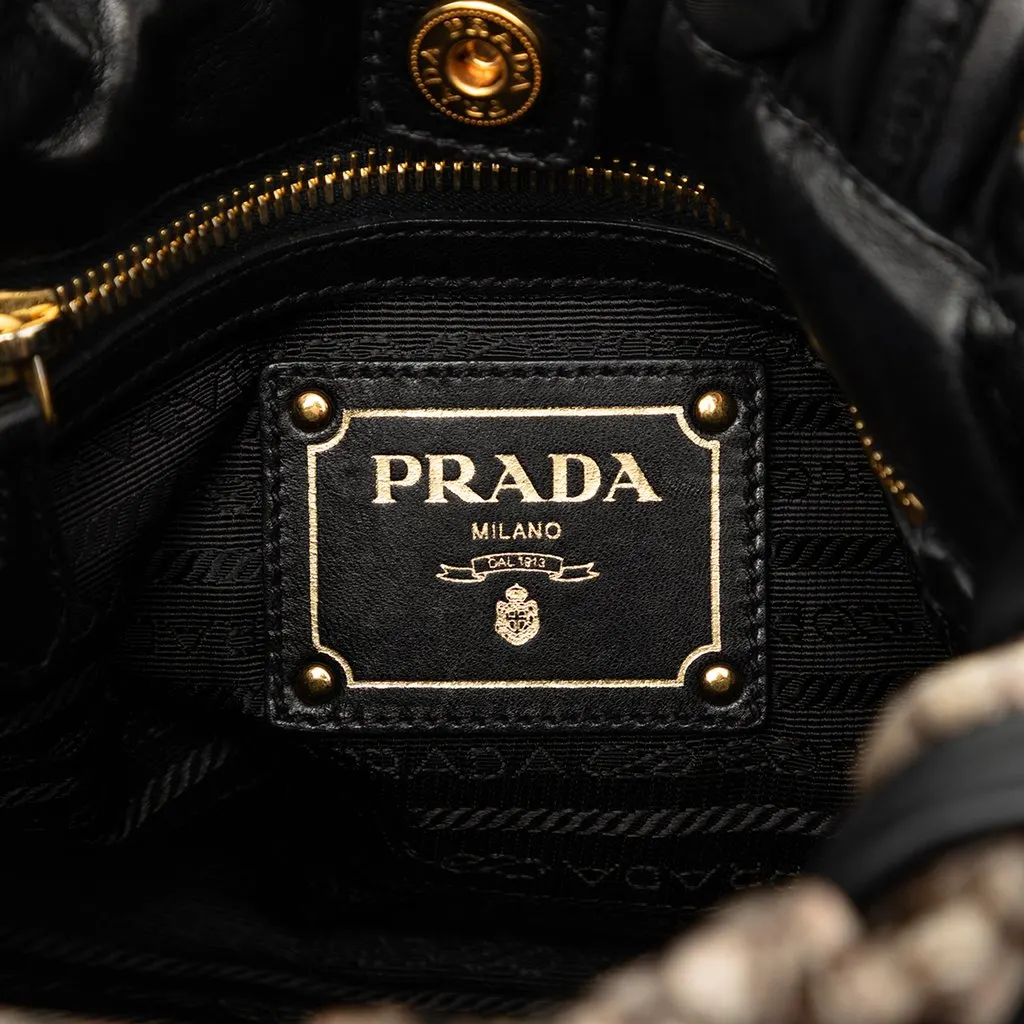Prada Tessuto Python Print Bow Satchel Black Very good - Box View