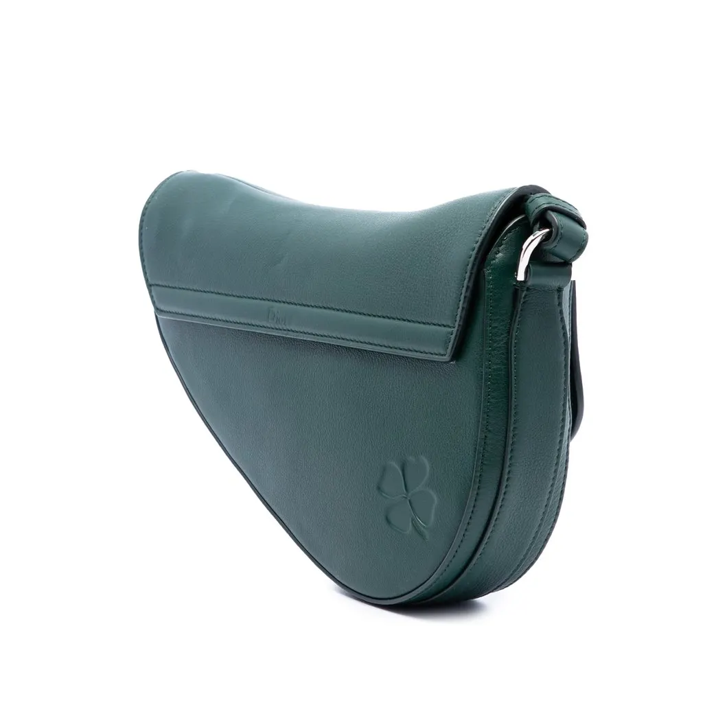 Dior Embossed Smooth Calfskin Clover Saddle Crossbody Green Leather Very good - Back View