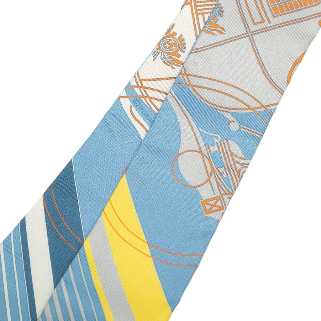 Hermès Ex Libris Silk Twilly Scarf Blue Silk Never worn - Back View