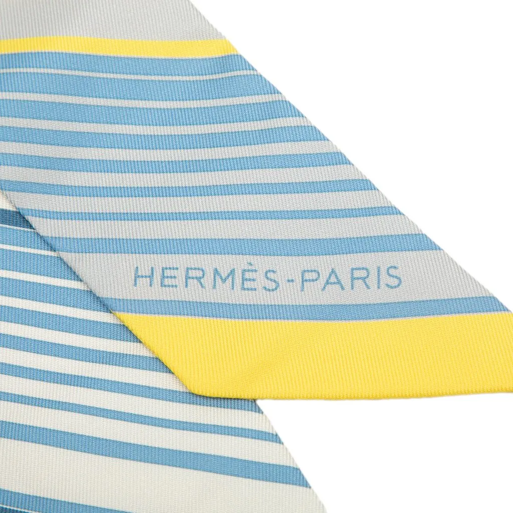 Hermès Ex Libris Silk Twilly Scarf Blue Silk Never worn - Inside View