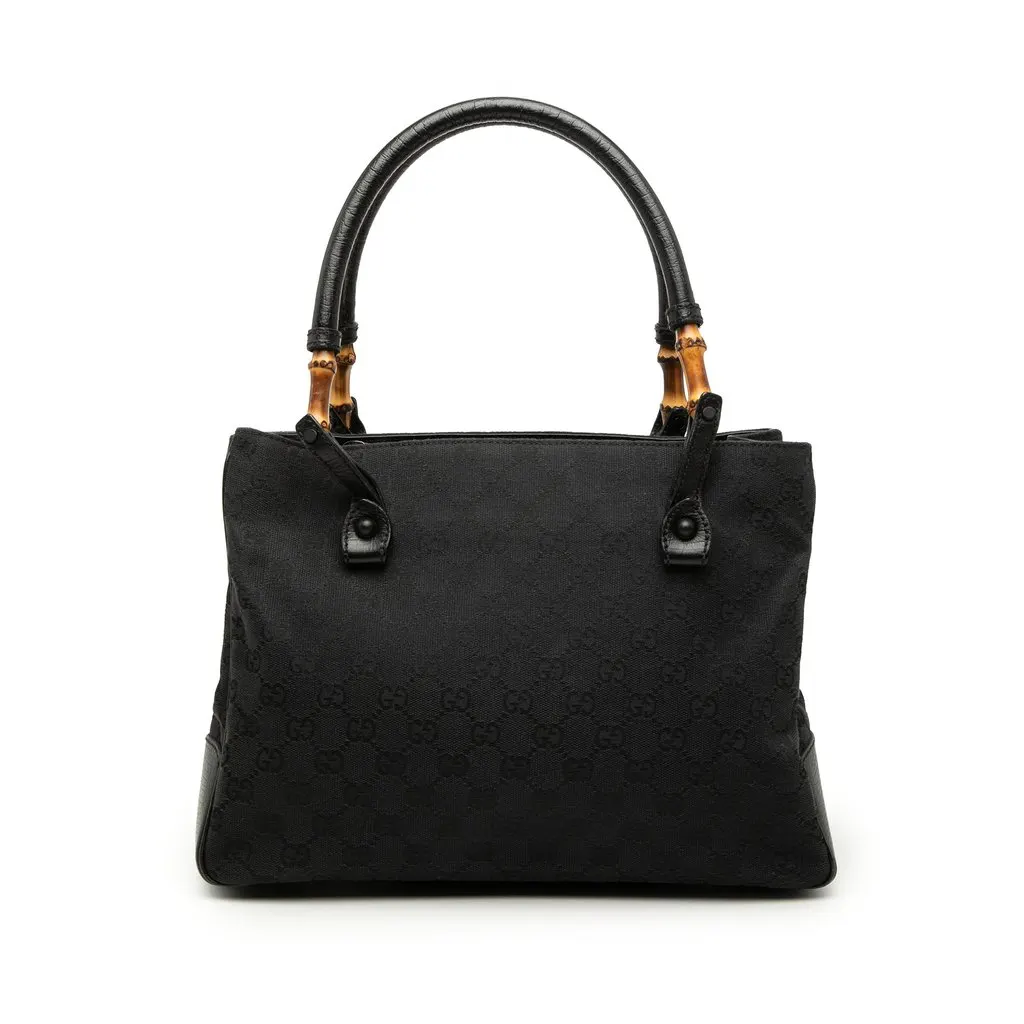 Gucci GG Canvas Bamboo Tote Black Canvas Very good - Front View