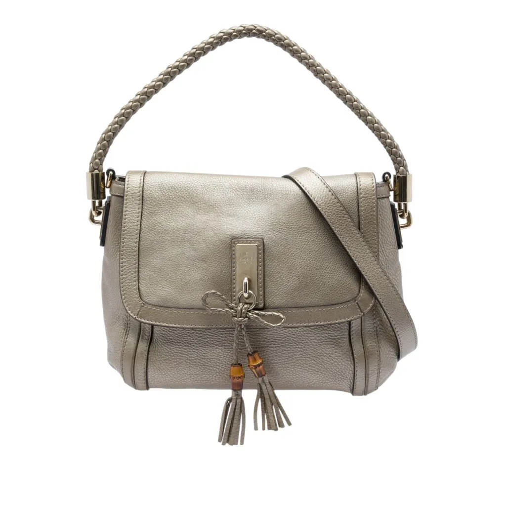 Gucci Calfskin Bella Flap Satchel Gold Leather Good - Front View