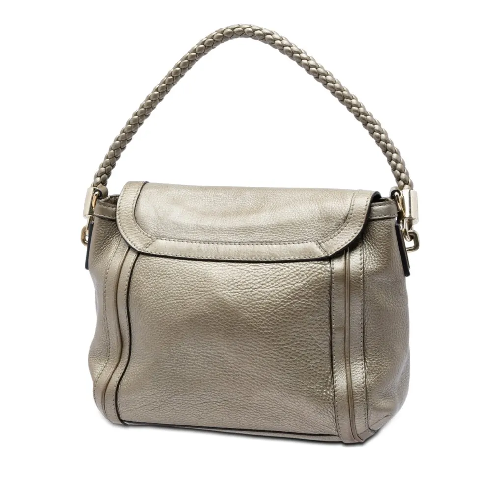 Gucci Calfskin Bella Flap Satchel Gold Leather Good - Back View