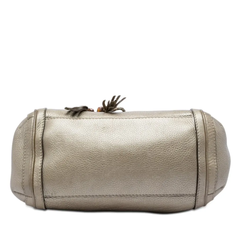 Gucci Calfskin Bella Flap Satchel Gold Leather Good - Inside View