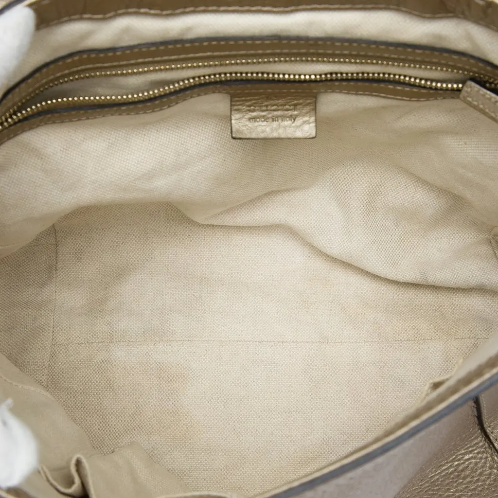 Gucci Calfskin Bella Flap Satchel Gold Leather Good - Model View