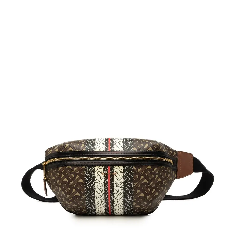Burberry TB Monogram E Canvas Stripe Sonny Belt Bag Brown Canvas Very good - Front View