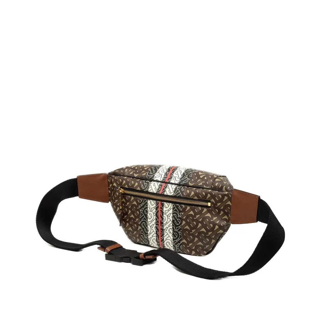 Burberry TB Monogram E Canvas Stripe Sonny Belt Bag Brown Canvas Very good - Back View