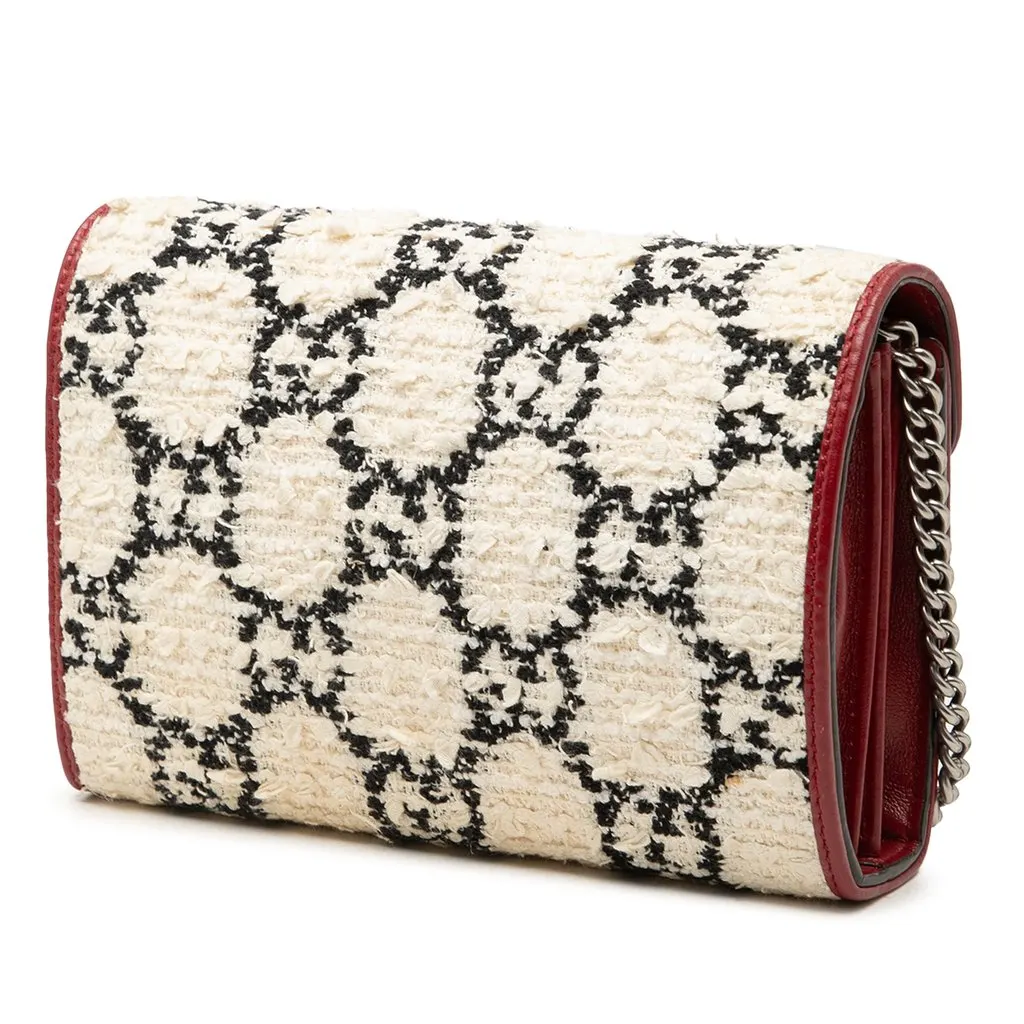 Gucci GG Tweed Dionysus Wallet on Chain White Tweed Very good - Back View
