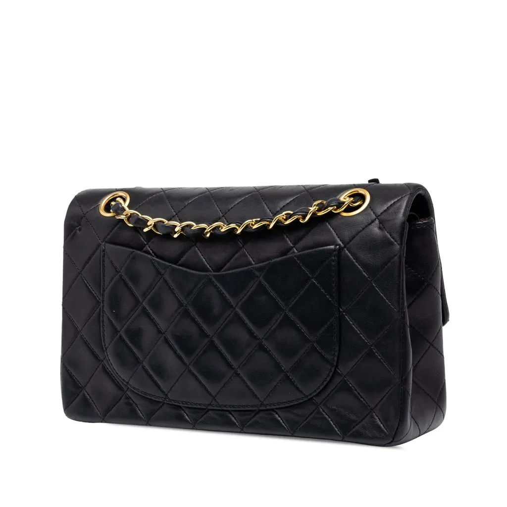 Chanel Small Classic Lambskin Double Flap Black Leather Good - Back View