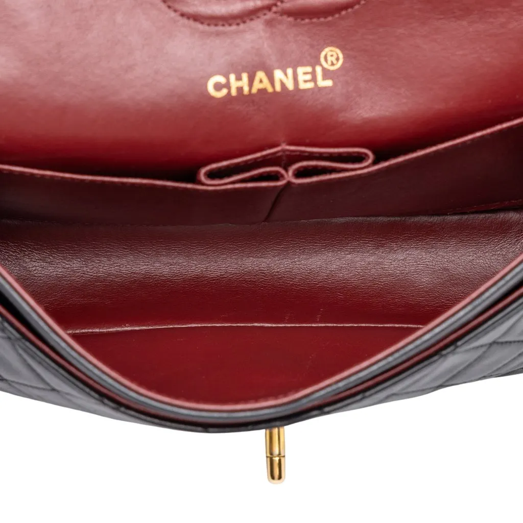 Chanel Small Classic Lambskin Double Flap Black Leather Good - Model View