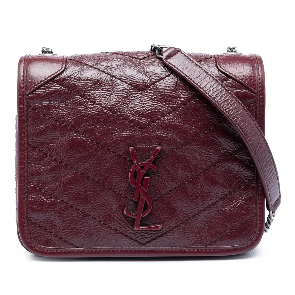 Saint Laurent Crinkled Calfskin Niki Wallet on Chain Red Leather Very good - Front View