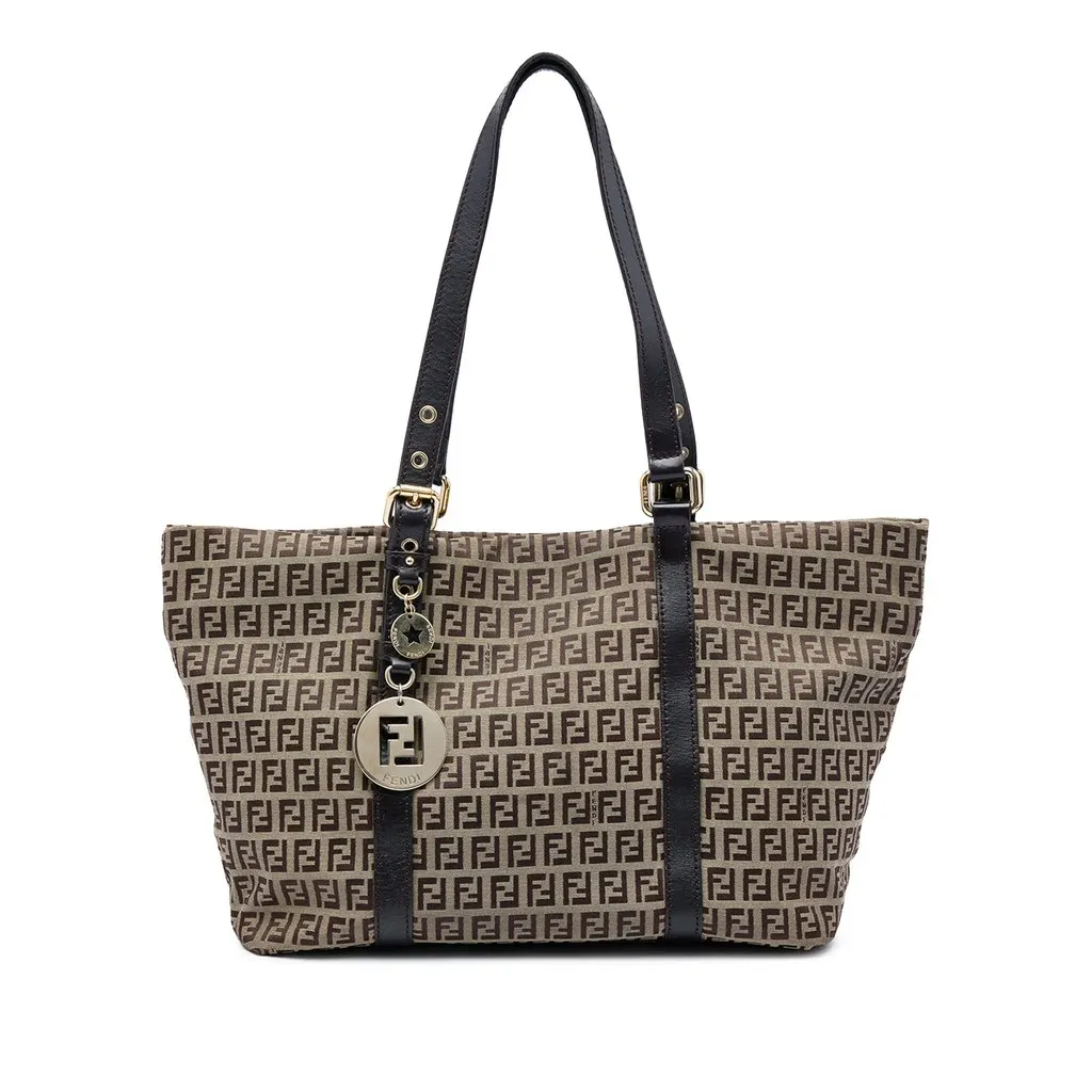 Fendi Zucchino Canvas Superstar Tote Beige Canvas Good - Front View