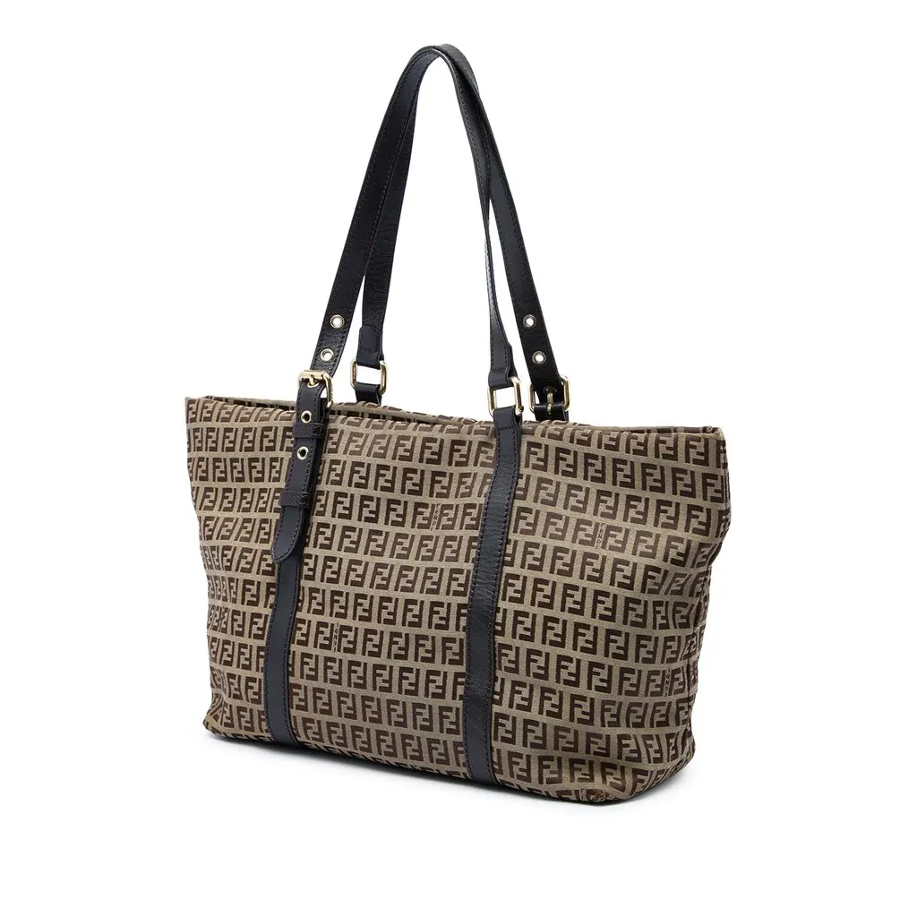 Fendi Zucchino Canvas Superstar Tote Beige Canvas Good - Back View