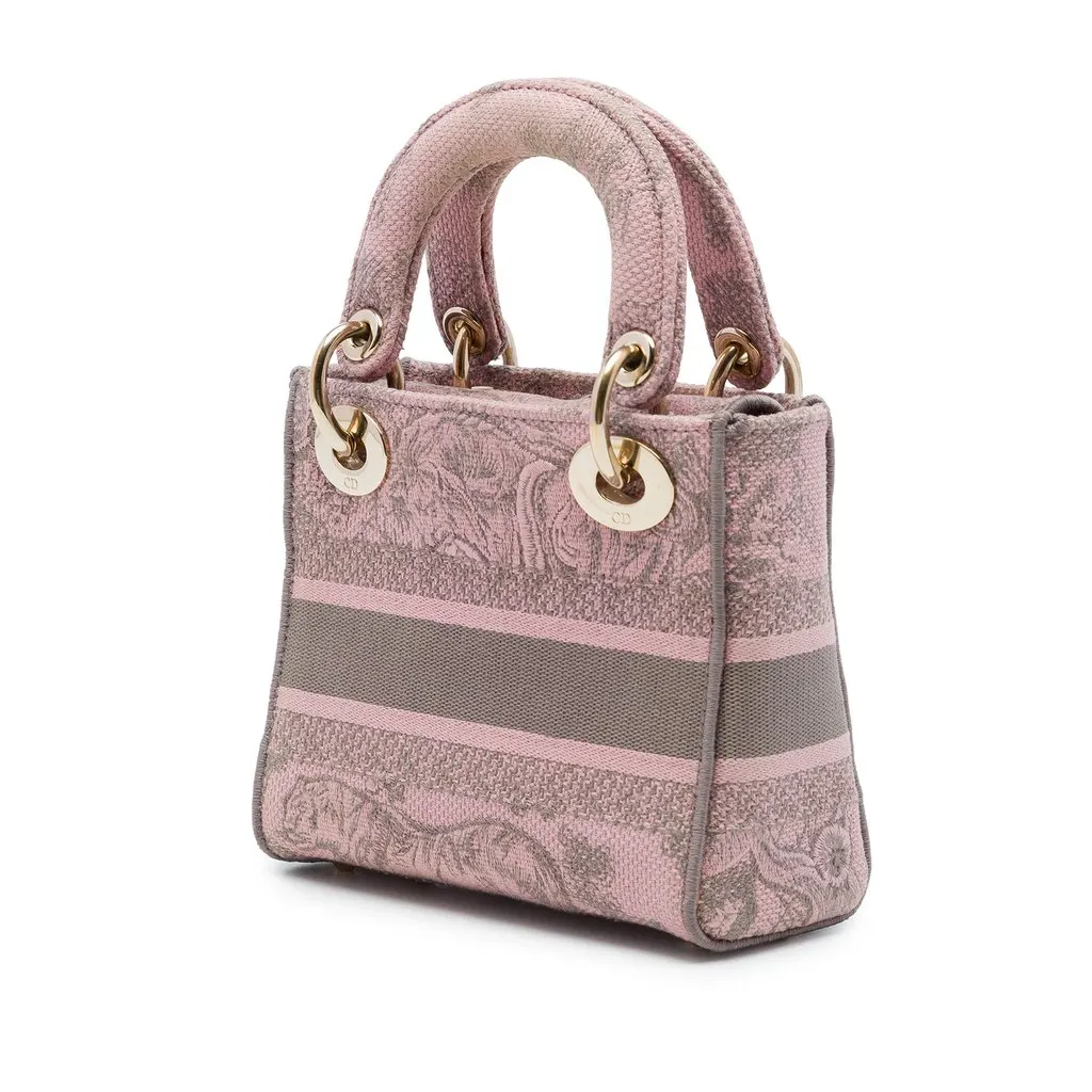 Dior Mini Embroidered Canvas Toile De Jouy Lady D Lite Pink Canvas Very good - Back View