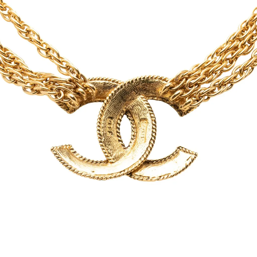 Chanel CC Gold Plated Deca Triple Link Chain Necklace Gold Brass Very good - Inside View