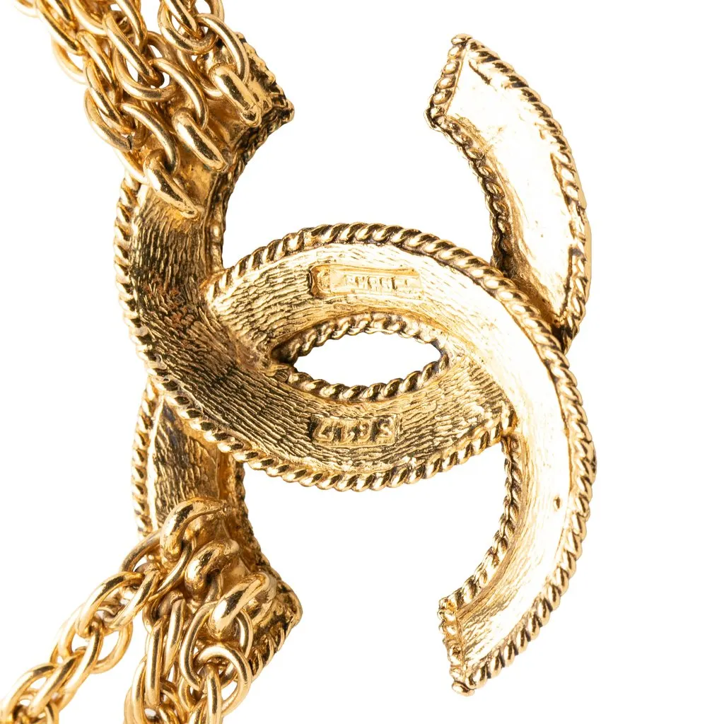Chanel CC Gold Plated Deca Triple Link Chain Necklace Gold Brass Very good - Box View