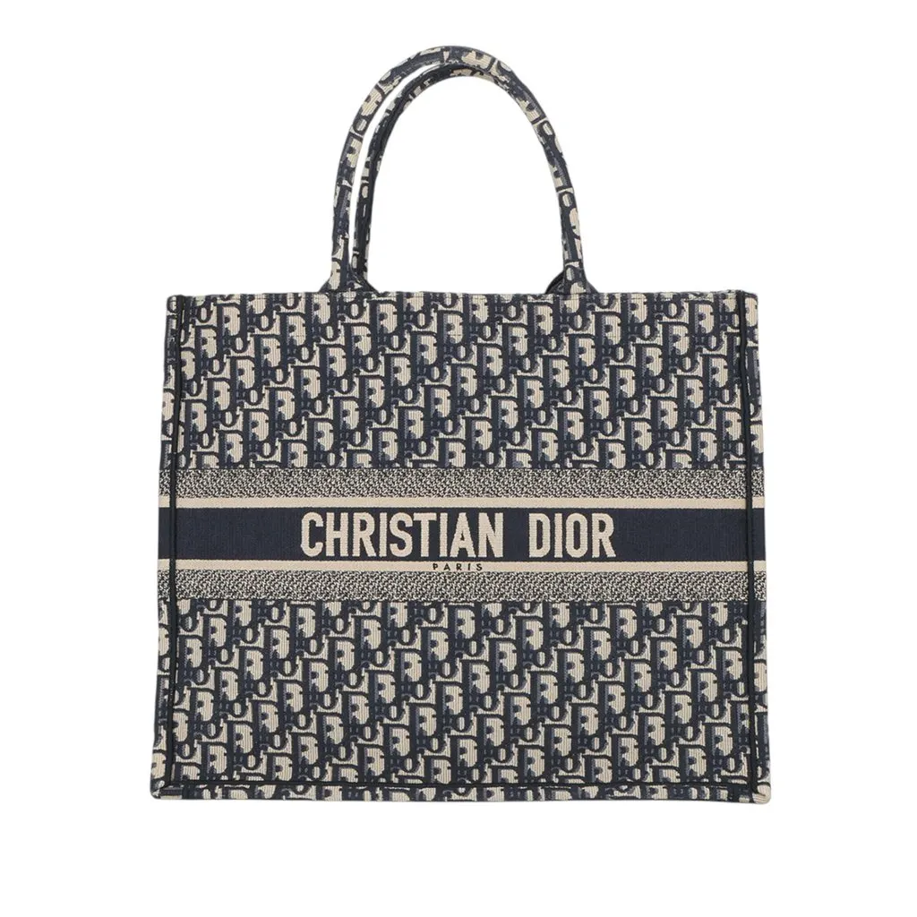 Dior Large Oblique Embroidered Canvas Book Tote Blue Very good - Front View