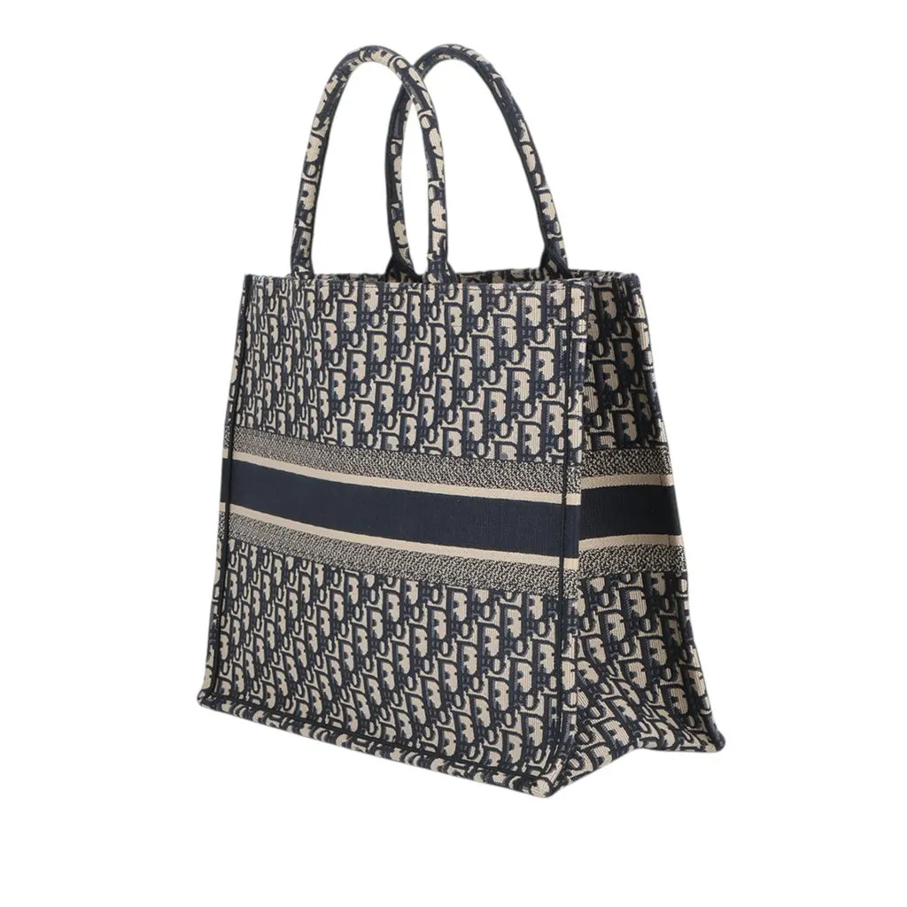 Dior Large Oblique Embroidered Canvas Book Tote Blue Very good - Back View
