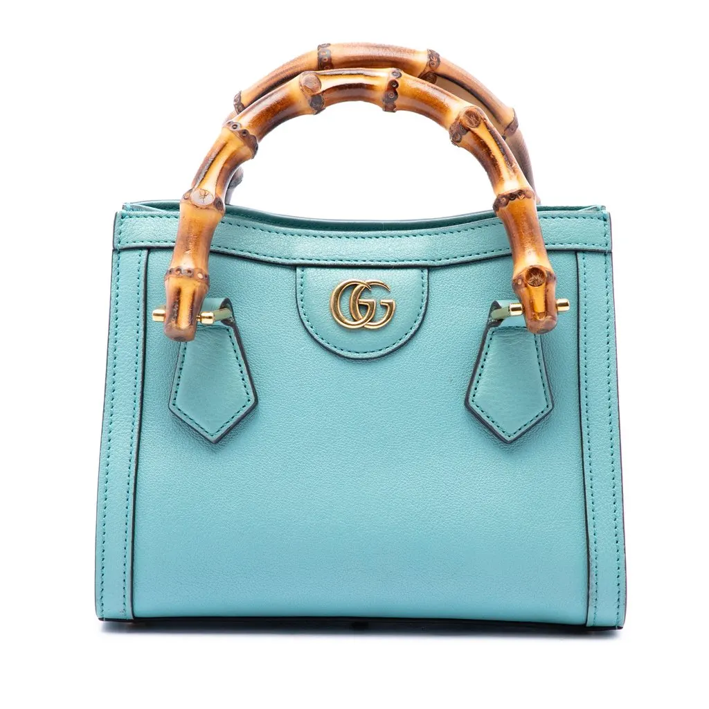Gucci Mini Calfskin Bamboo Diana Satchel Blue Leather Very good - Front View