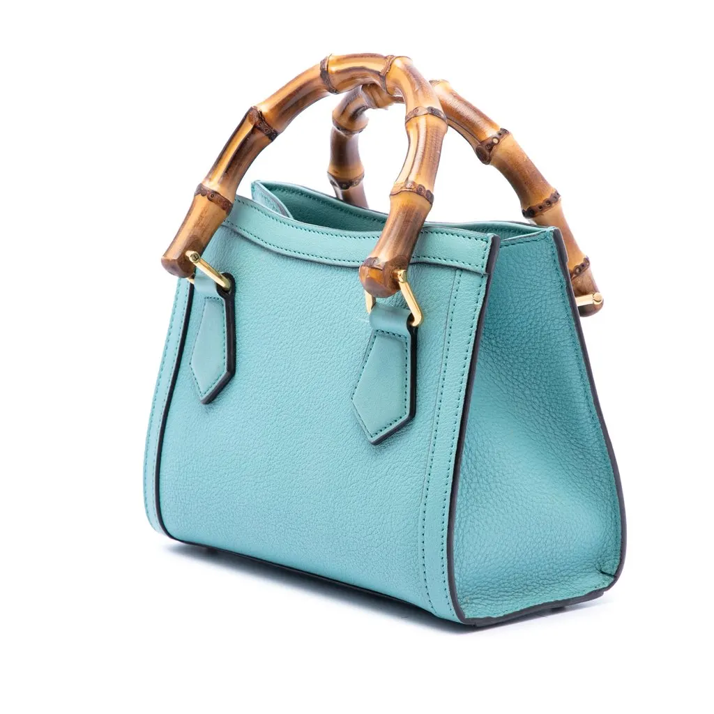 Gucci Mini Calfskin Bamboo Diana Satchel Blue Leather Very good - Back View