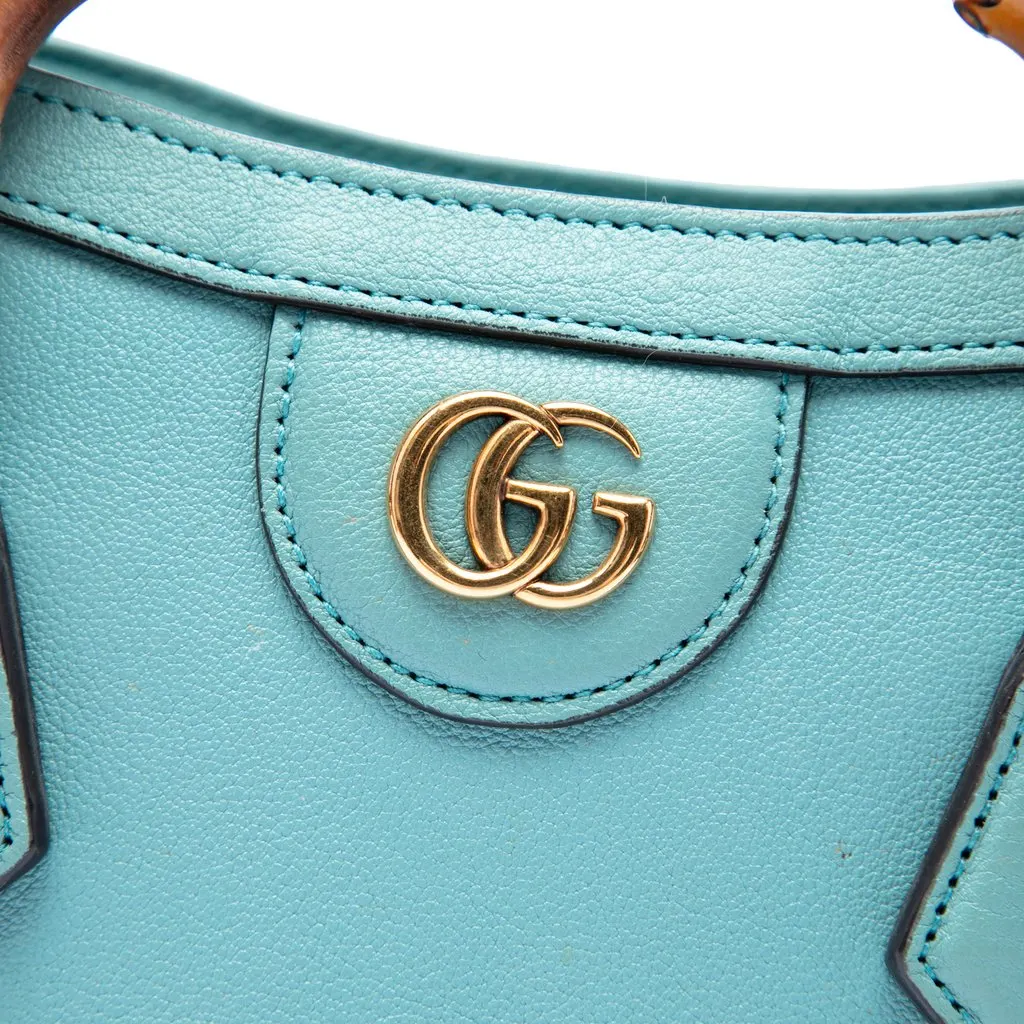 Gucci Mini Calfskin Bamboo Diana Satchel Blue Leather Very good - Box View