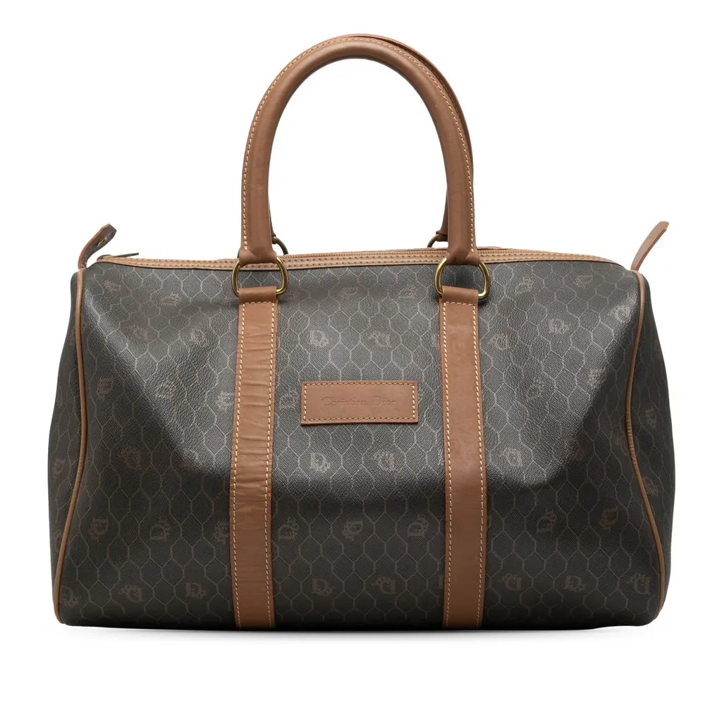 Dior Honeycomb Coated Canvas Boston Bag Black Canvas Good - Front View