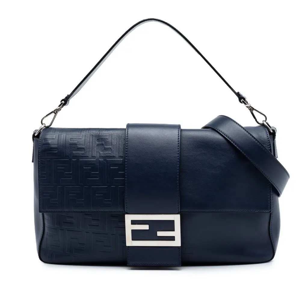 Fendi Large Zucca Embossed Leather Convertible Belt Baguette Blue Leather Very good - Front View